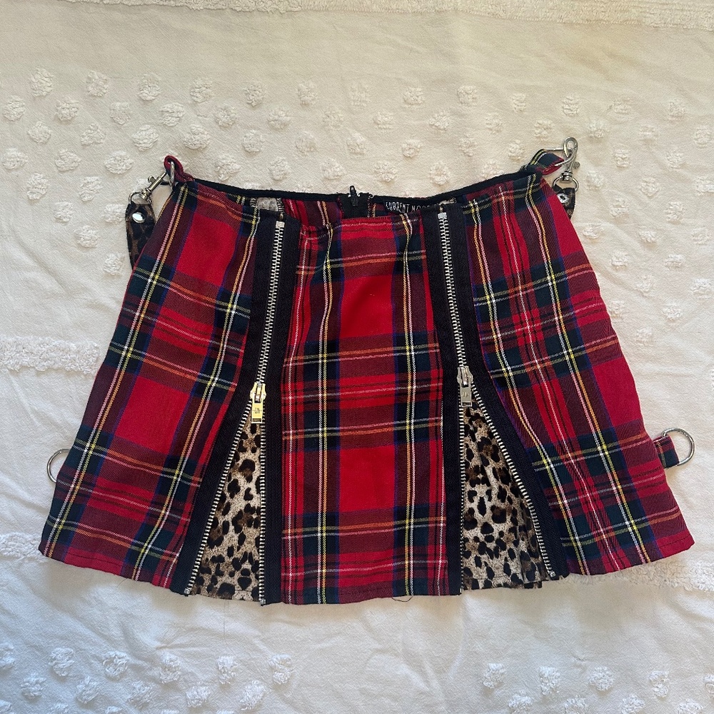 Dolls Kill Plaid + Leopard Print Pleated Mini Skirt 🐆❤️